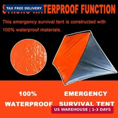 Emergency 2-Person Orange & Gray Survival Tent with Whistle & Paracord, Storm &
