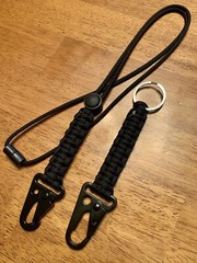 (HK Set) Black Breakaway ID Neck Lanyard & Carabiner Keychain 550 Paracord H&K