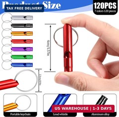 120pcs Whistle Keychain Bulk, Aluminum Whistles for Camping, Multicolor Outdoor