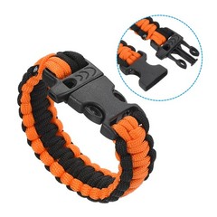 Survival Paracord Bracelets, 2 Pack Braided Bracelet, Black, Orange