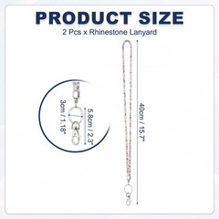 2Pack 15.7″ Rhinestone Lanyard for Keys, White Color