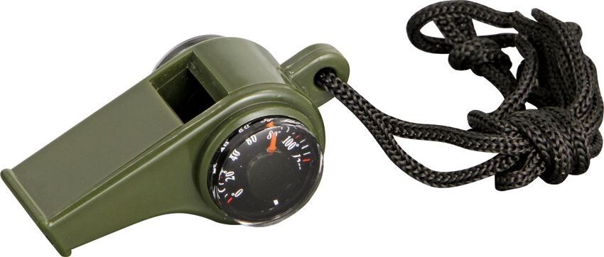 Emergency Whistle/Safety and Survival Black/Green with Compass