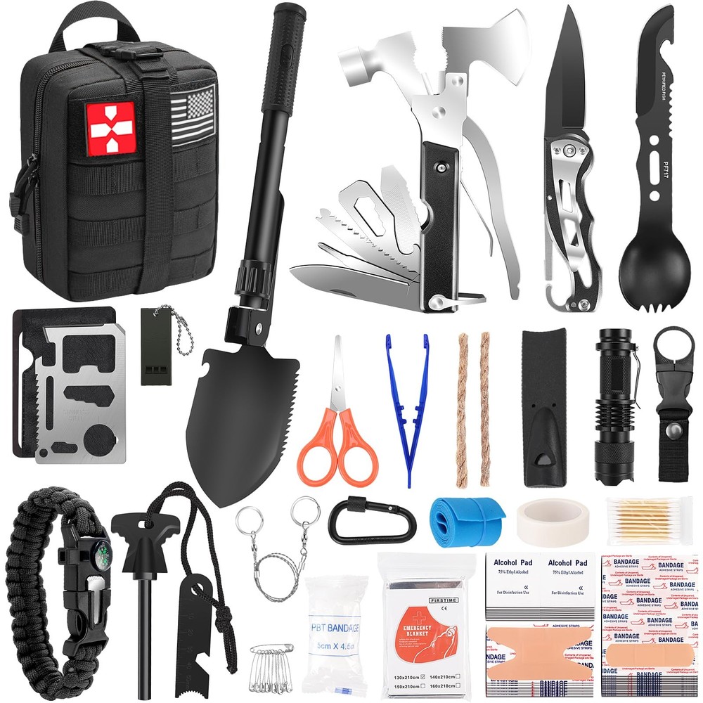 Gifts for Men Fathers Day, Survival Kit, 150 PCS Gear Large, Black