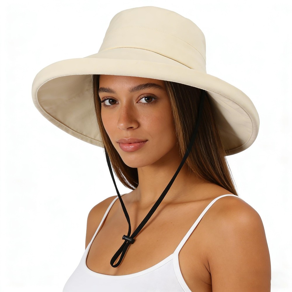 Summer Sun Bucket Hats for Women Wide Brim Packable Beach Hat Medium, Beige