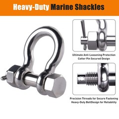3/8″ Bow Shackle (Pin 1/2″, Jaw 0.7″) 2-Pack, 316 Stainless Steel Anchor Shac…