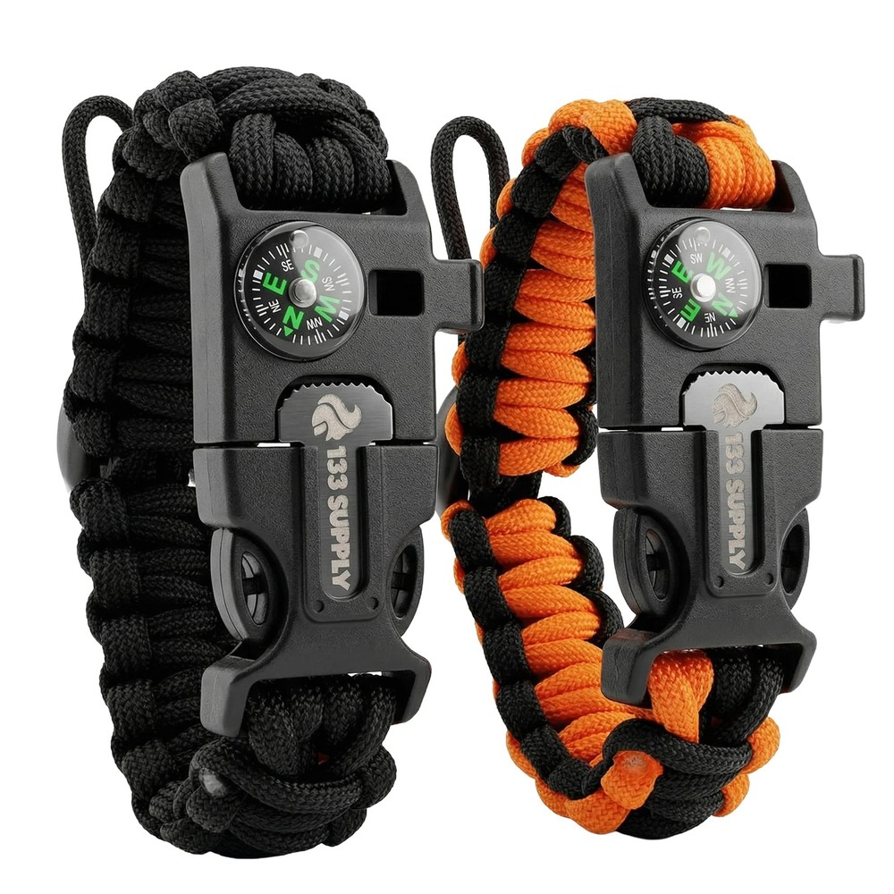 133 SUPPLY Tactical Paracord Compass Hiking Survival Bracelet One Size, Black