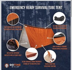 Go Time Gear Life Tent & Life Bivy Survival Kit Waterproof Windproof Orange