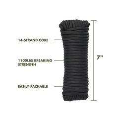 1100lbs Heavy Duty 50ft Paracord Black Utility Rope Camping Hiking Survival New