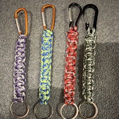 4pc Multicolor Paracord Key Fob Keychain 4in Nylon 550lb w/ Carabiner