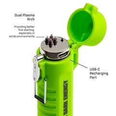 Dark Energy Dual-Arc Plasma Lighter with Mini Flashlight and Strobe, Green