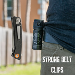 Police Magnum pepper spray flip top belt clip stream 2oz & Black D2 steel knife