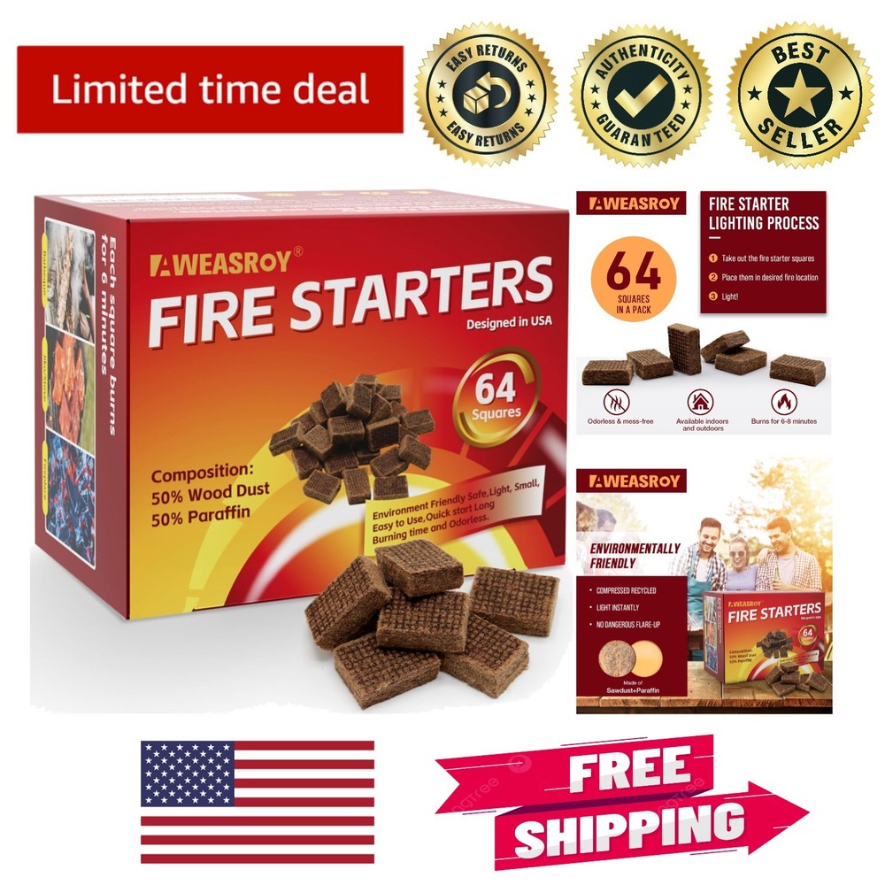 Effortless Fire Starting with 64 Odorless Squares – Ideal for Camping & Grilling