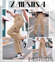 ZMPSIISA Women High Waisted Cargo Pants Wide Leg Casual X-Large, Khaki