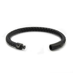 VERTIG LEATHER BRACELET METAL CLASP BLACK LARGE WRIST 7.6″ – 8.4″
