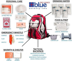 Blue Seventy-Two – Pro Series – Red Deluxe 72 Hour Emergency Backpack Survival K