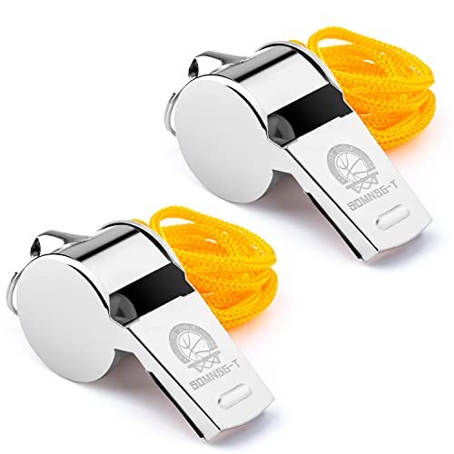 2 Pack Stainless Steel Sports Coach Whistles with Lanyard for Kids and Audlt