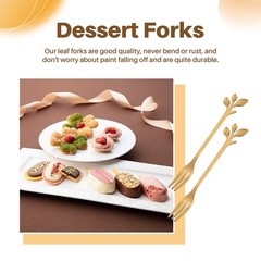 10 Pcs Stainless Steel Leaf Cake Fruit Forks Set Tasting Dessert Forks8895