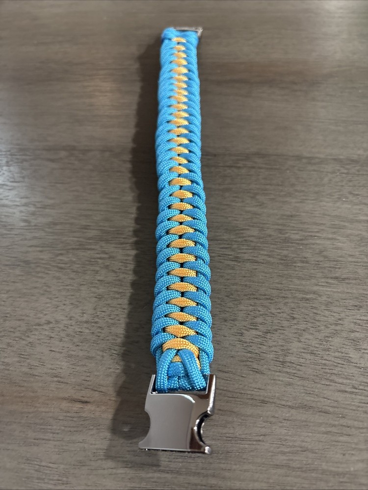 ParaCord Survival Bracelet , Beautiful Blue/Gold Color Size Large.