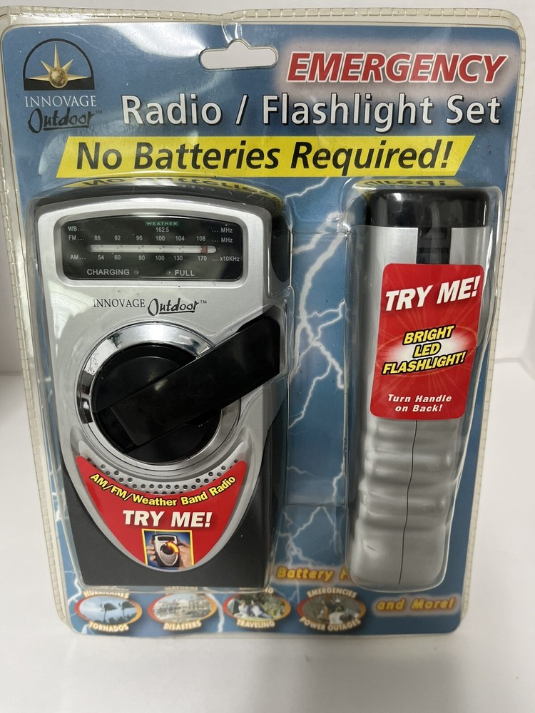 Brand New Innovage Outdoor Emergency Radio/Flashlight Set, No Batteries Required