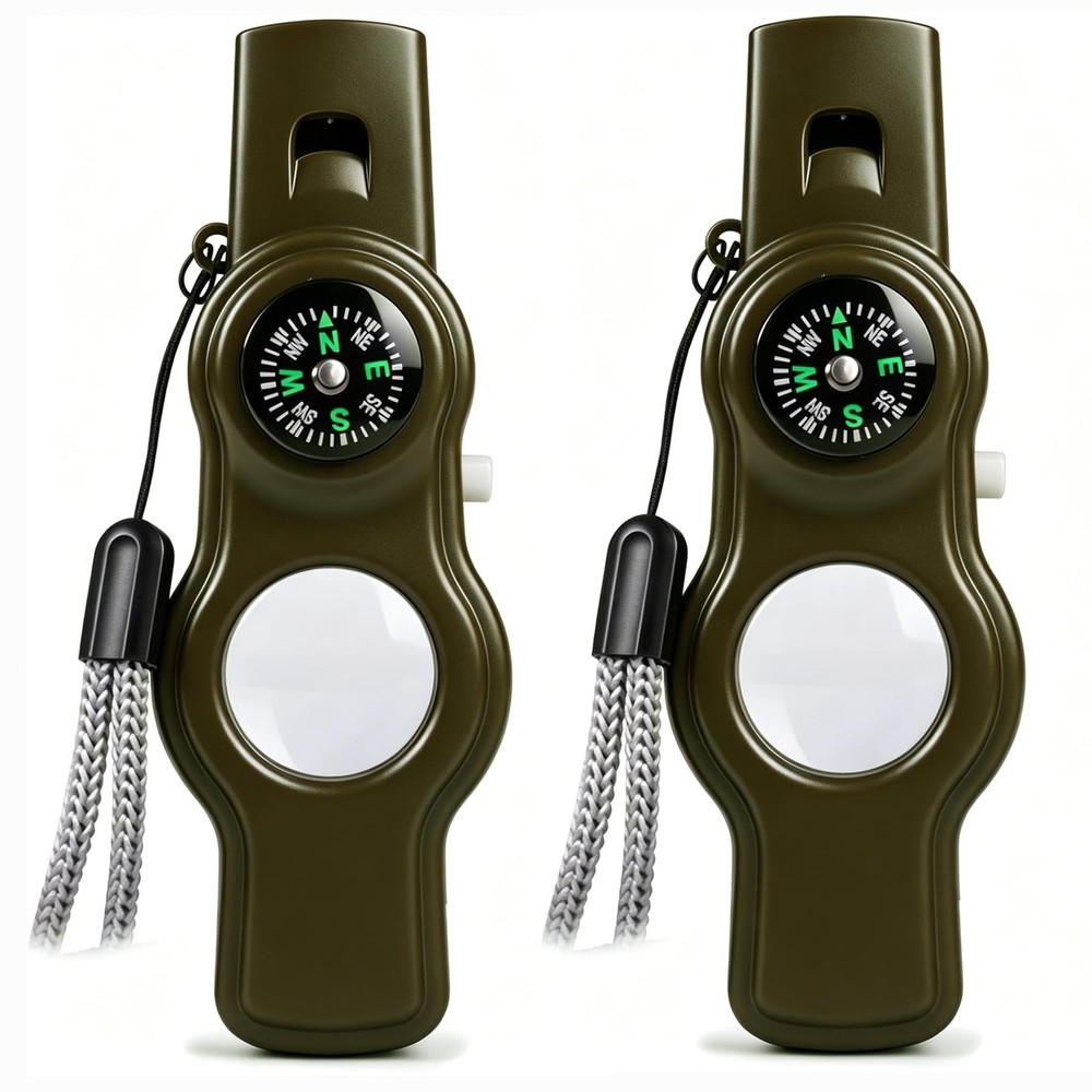 Emergency Survival Safety Whistle，Whistle for Kids with Lanyard,Compass,Therm…