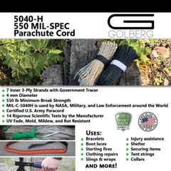 550 Mil Spec Paracord with Spool Tool Winder – USA MADE – 50 Feet – No Knots