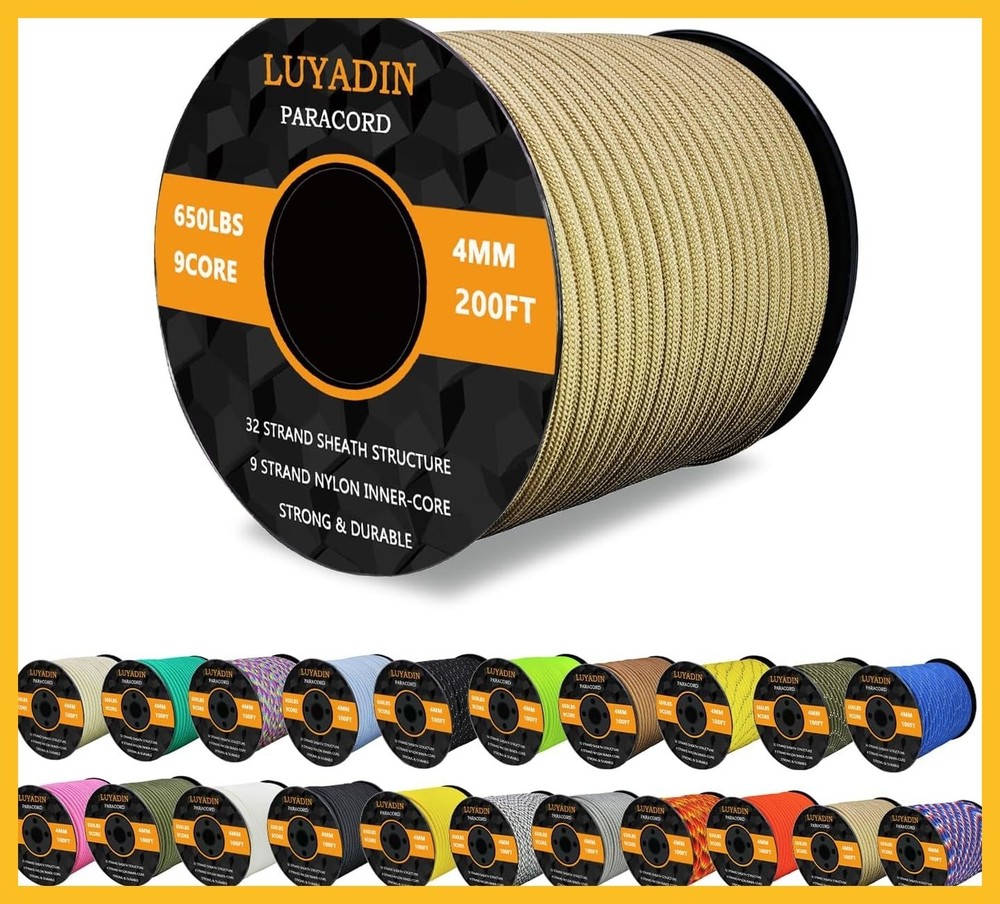 Paracord 650lb 9 Strand 4mm Nylon UV Resistant Wear Resistant Camping Hiking