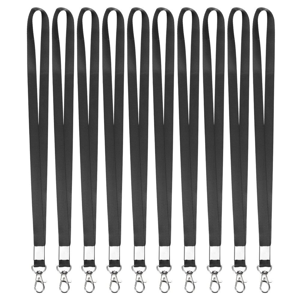 10Pcs 16.9″ Polyester Flat Lanyard with Lobster Clasp for Keys, Black