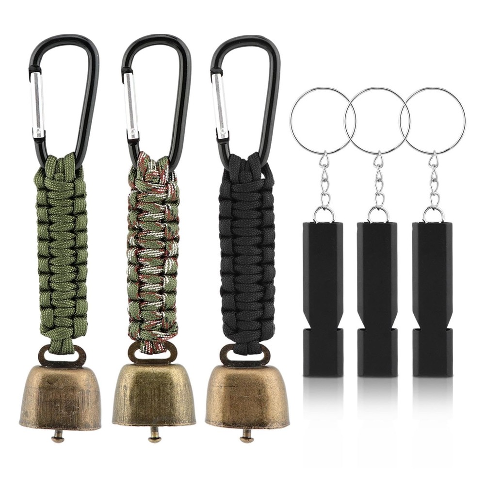 3pcs Bear Bell with 3pcs Whistle Aluminum Bear Bells for Hiking and Emergency…