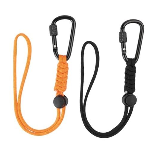 2pcs Paracord Keychain Lanyard with Aluminum Alloy Clip, Small Black+orange