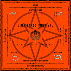 LIMA-TANGO Orange Bandana Survival Tips, Hunting, Camping, Hiking, Emergency