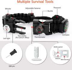 20 in 1 Survival Paracord Bracelet Adjustable Gear Kit with SOS LED Light, Fire