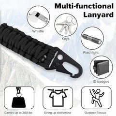2Pcs Heavy Duty Paracord Lanyard Necklace Whistles Strap Braided 550 Keychain La