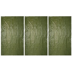 3Pcs Thermal Survival Blanket Outdoor Camping Waterproof Olive Green Covering