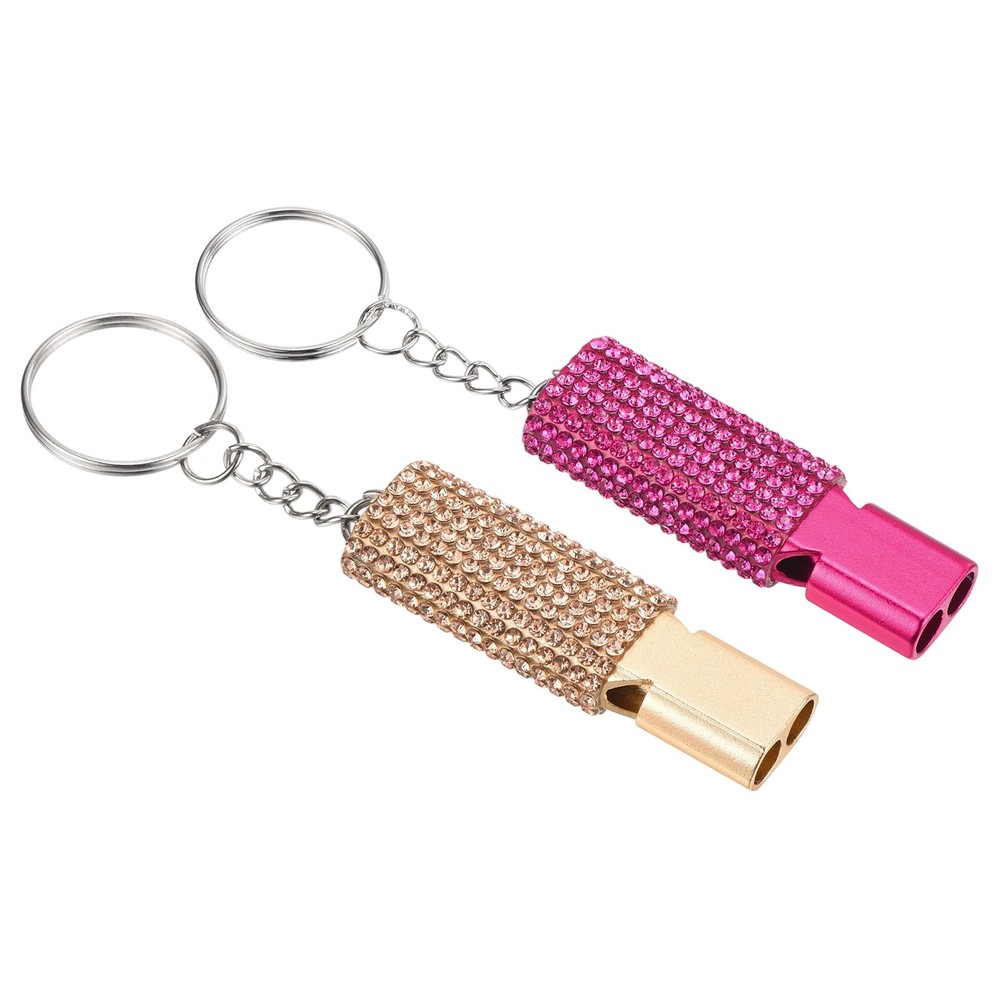 Emergency Whistle with Keychain, 2Pcs Bling Safety Whistles, Rose Red/Gold