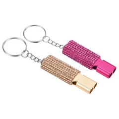 Emergency Whistle with Keychain, 2Pcs Bling Safety Whistles, Rose Red/Gold
