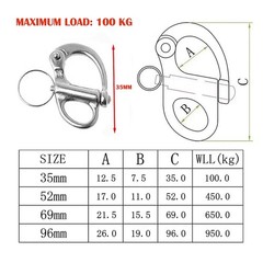 2 PCS 316 Marine Stainless Steel Snap Shackle Quick Release Carabiner Clips
