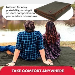 Military Wool Blanket – 80% Wool, Washable, Perfect for Outdoors, Camping, Picni