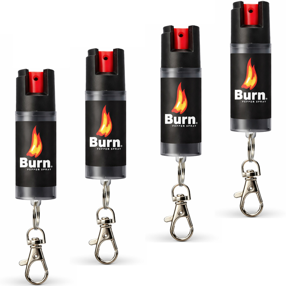 Burn Pepper Spray 4 Pack Police Grade – Maximum Strength Self Defense Keychain