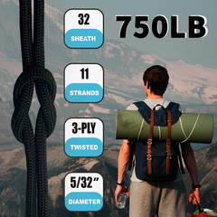 750Lb Paracord, 4Mm 11 Strand Parachute Cord, Heavy Duty Nylon Paracord Rope for