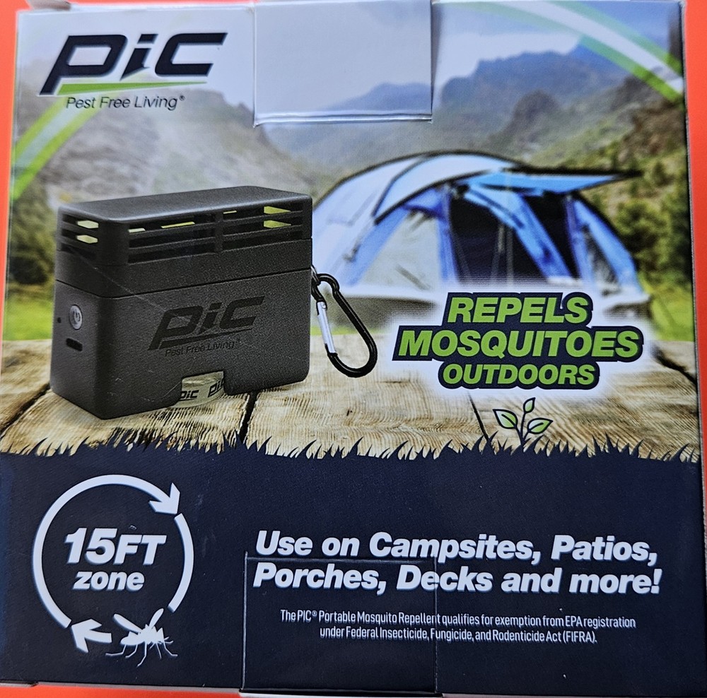 PIC Portable Mosquito Repellent Black USB-C Rechargeable 60hr Outdoor Pet Safe