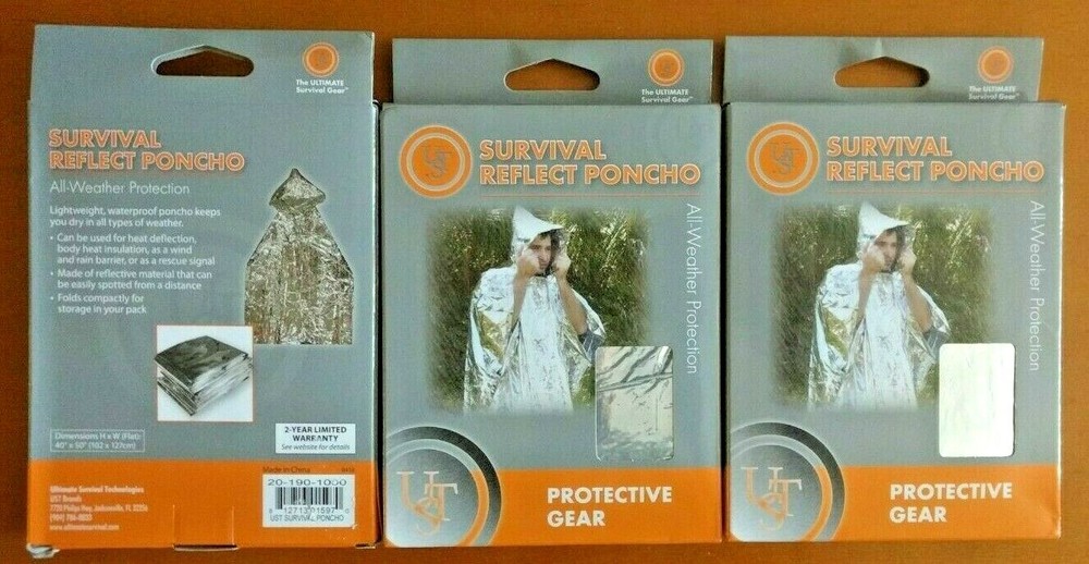 New 3-Pk Survival Reflect Poncho Ultimate Survival Technology All-Weather