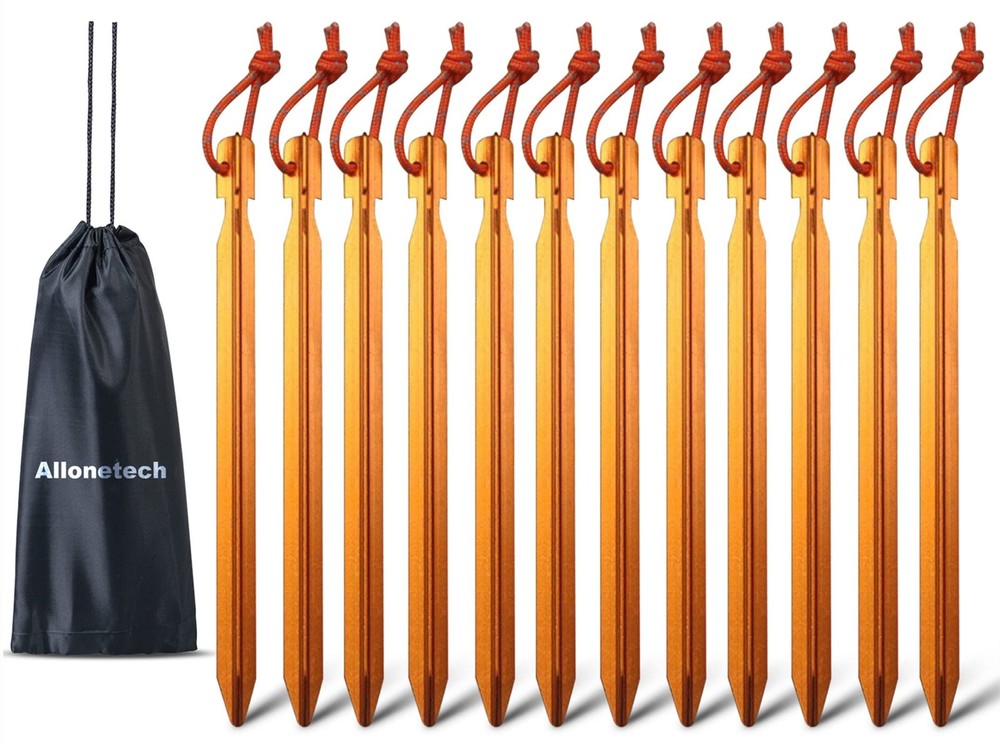 12 Pack Tent Stakes, 7075 Ground Metal Camping One Size, Apricot Orange