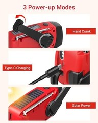 Emergency Hand Crank Radio 7400mWh with 3 LED Flashlights, AM/FM/NOAA Red