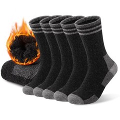 COOVAN Mens Merino Wool Crew Socks Thermal Warm Winter Medium-Large, 5-black