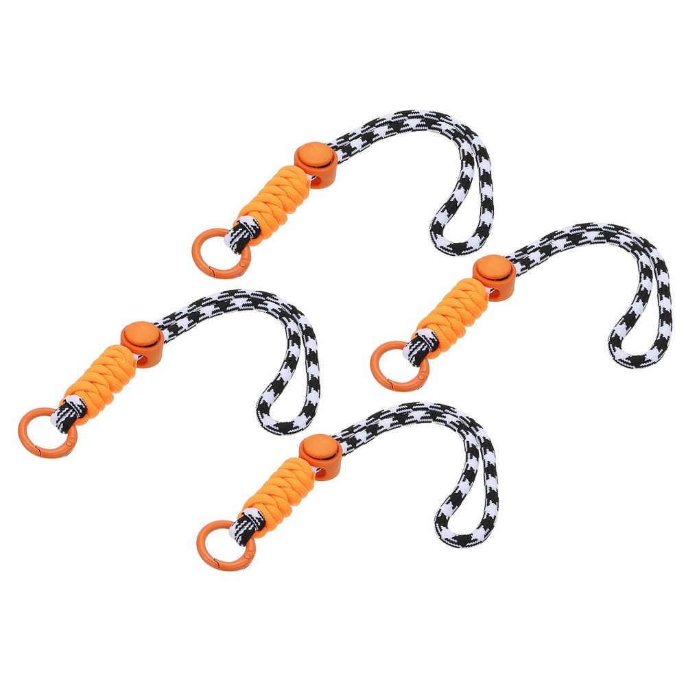 4Pcs Paracord Lanyard Keychain with Spring Ring, Wavy Design,Black,White,Orange