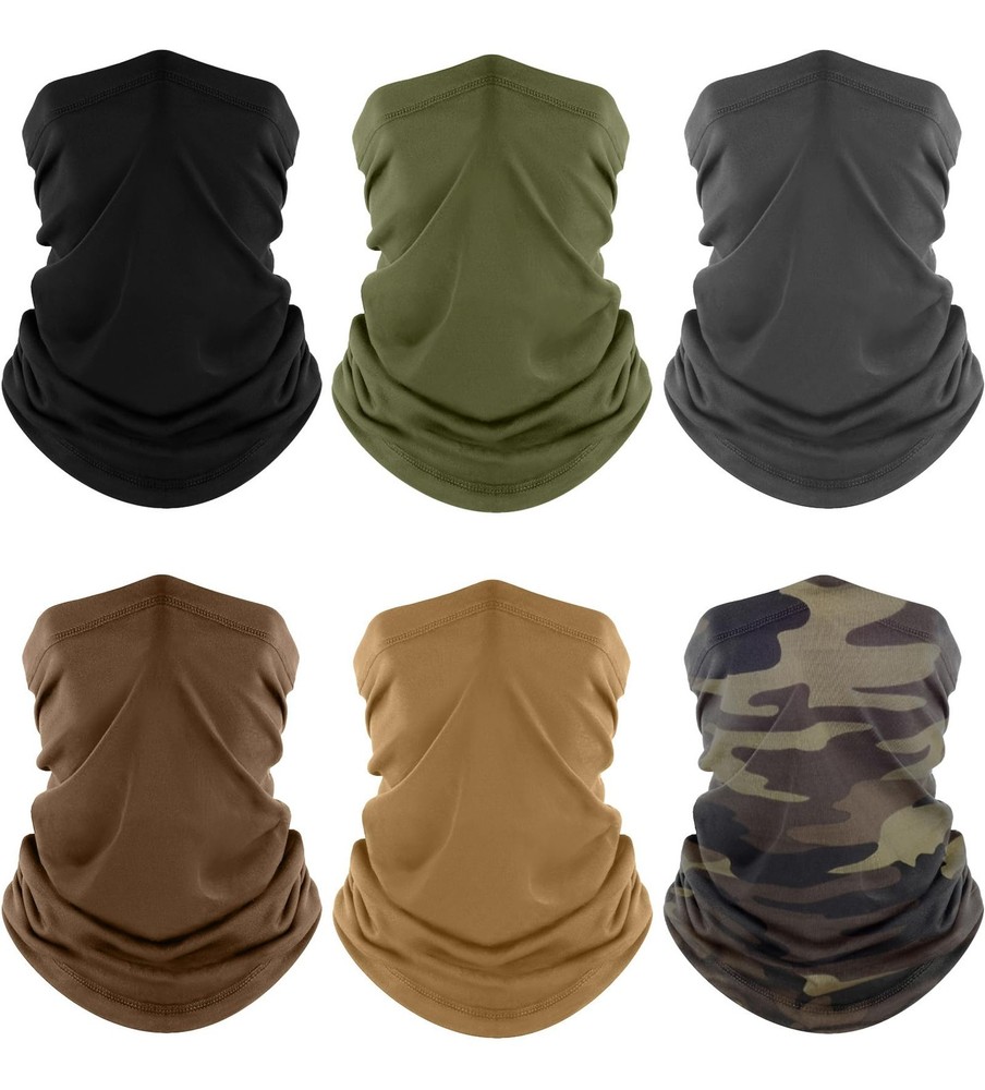 Fuinloth Neck Gaiter, 6 Pack One Size, Black+gray+green+camo+sand+brown