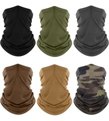 Fuinloth Neck Gaiter, 6 Pack One Size, Black+gray+green+camo+sand+brown