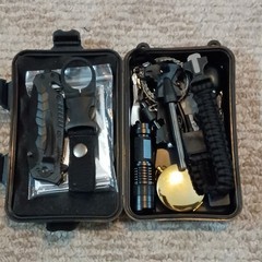 Survival Kit Black Hard Case w/ Knife Flashlight Compass Fire Starter Blanket