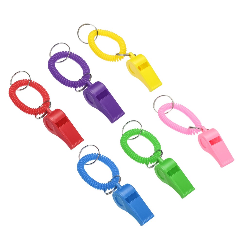 6Pcs Sport Whistles Plastic Whistle with Stretchable Coil Bracelet 6 Colors