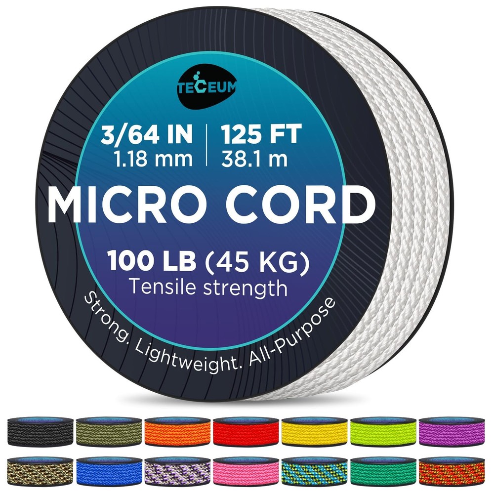 Micro Paracord – White – 1.18mm x 38m – Micro Utility Cord – Thin Braided…
